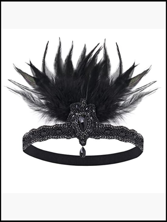 Flapper Headband with Feathers and Rhinestones - Roaring 20s Gatsby Showgirl